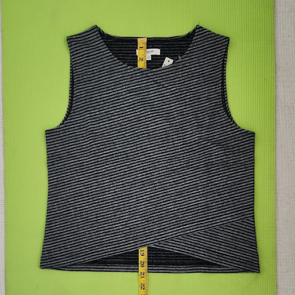 NWT Madewell Black and Gray Striped Sleeveless Crossover Tank Top Size Medium - Picture 7 of 7